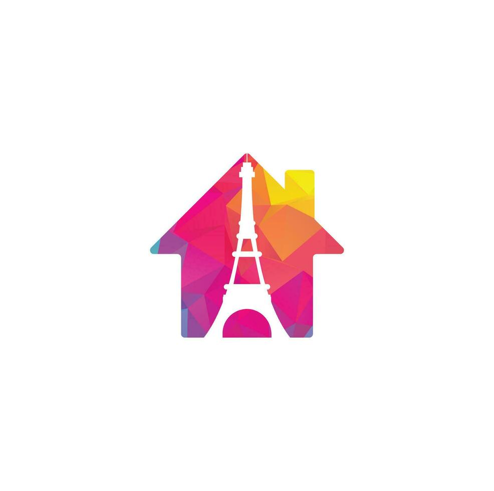 Eiffel tower house shape concept logo design template. Paris logo design vector
