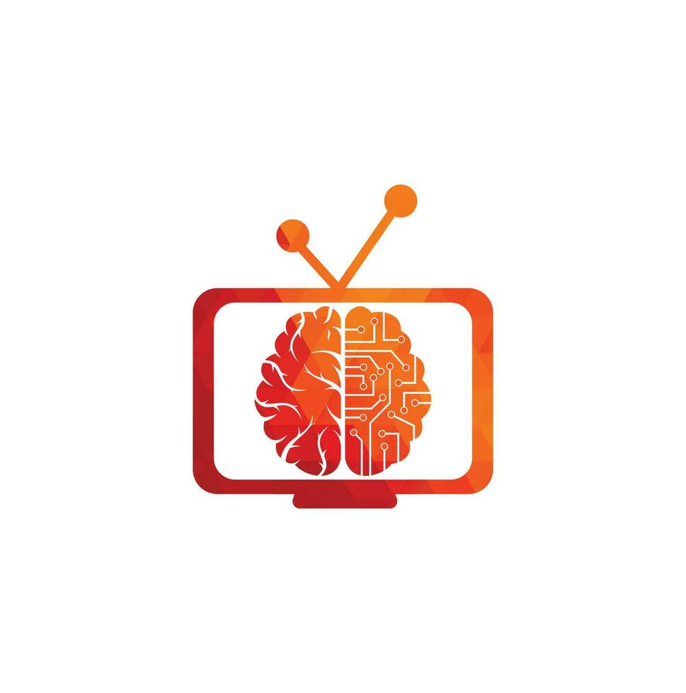 Brain connection logo design. digital brain logo template. Brain and tv logo vector