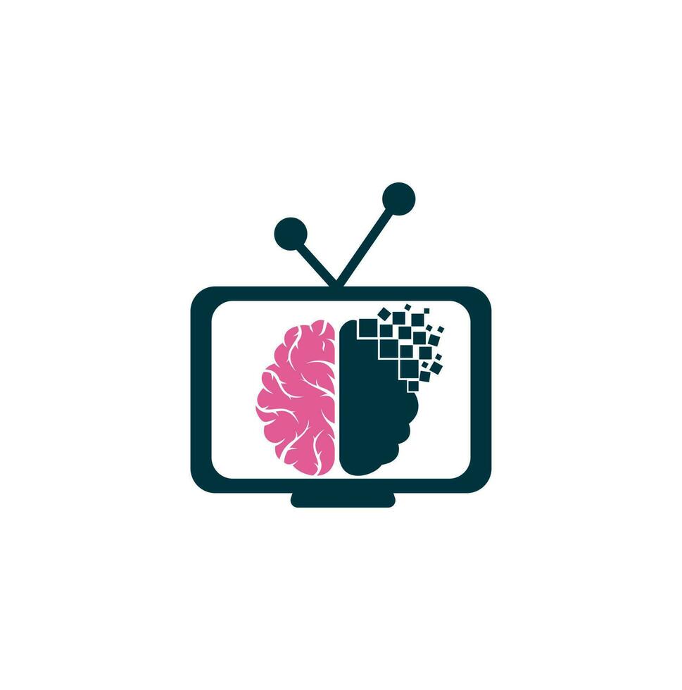 Brain connection logo design. digital brain logo template. Brain and tv logo vector