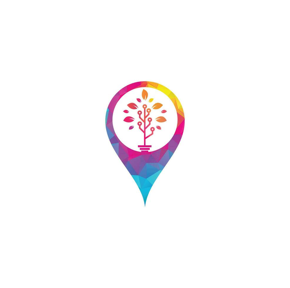 Tech Tree map pin shape concept Logo Template Design. vector