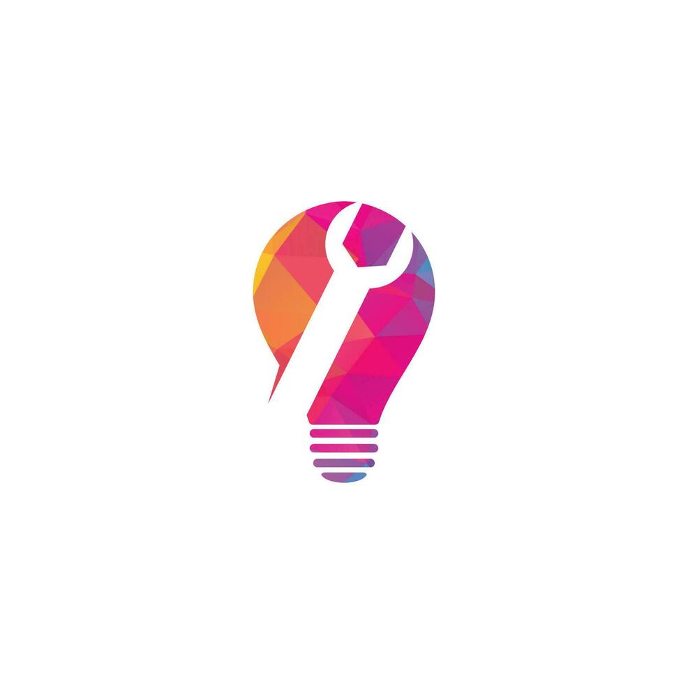 wrench bulb shape concept logo design template vector. Wrench repair logo icon with swoosh graphic element vector