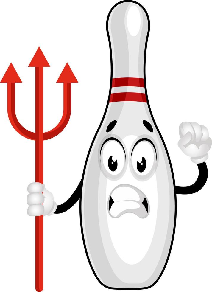 Bowling pin with devil spear, illustration, vector on white background.