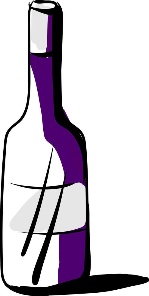 Wine bottle drawing, illustration, vector on white background.