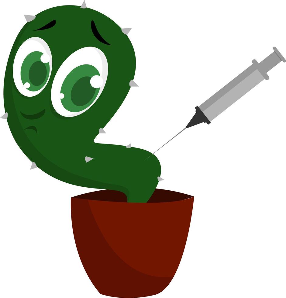 Cactus in brown pot, illustration, vector on white background