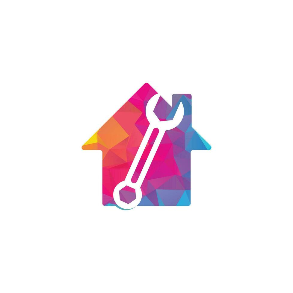 wrench home shape concept logo design template vector. Wrench repair logo icon with swoosh graphic element vector