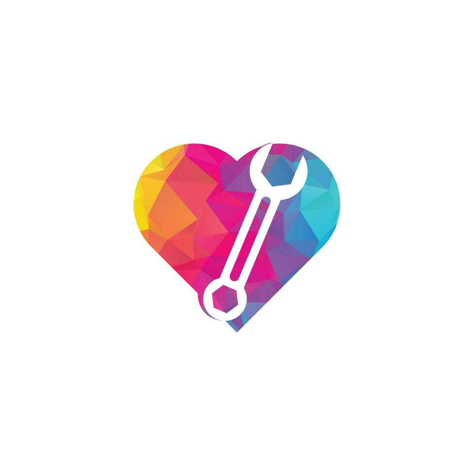 wrench heart shape concept logo design template vector. Wrench repair logo icon with swoosh graphic element vector