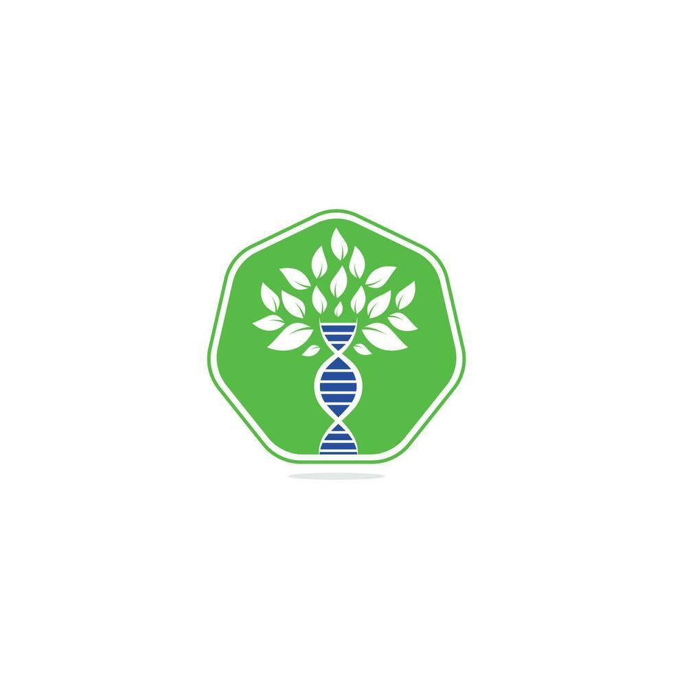 Dna tree vector logo design. DNA genetic icon. DNA with green leaves vector logo design.