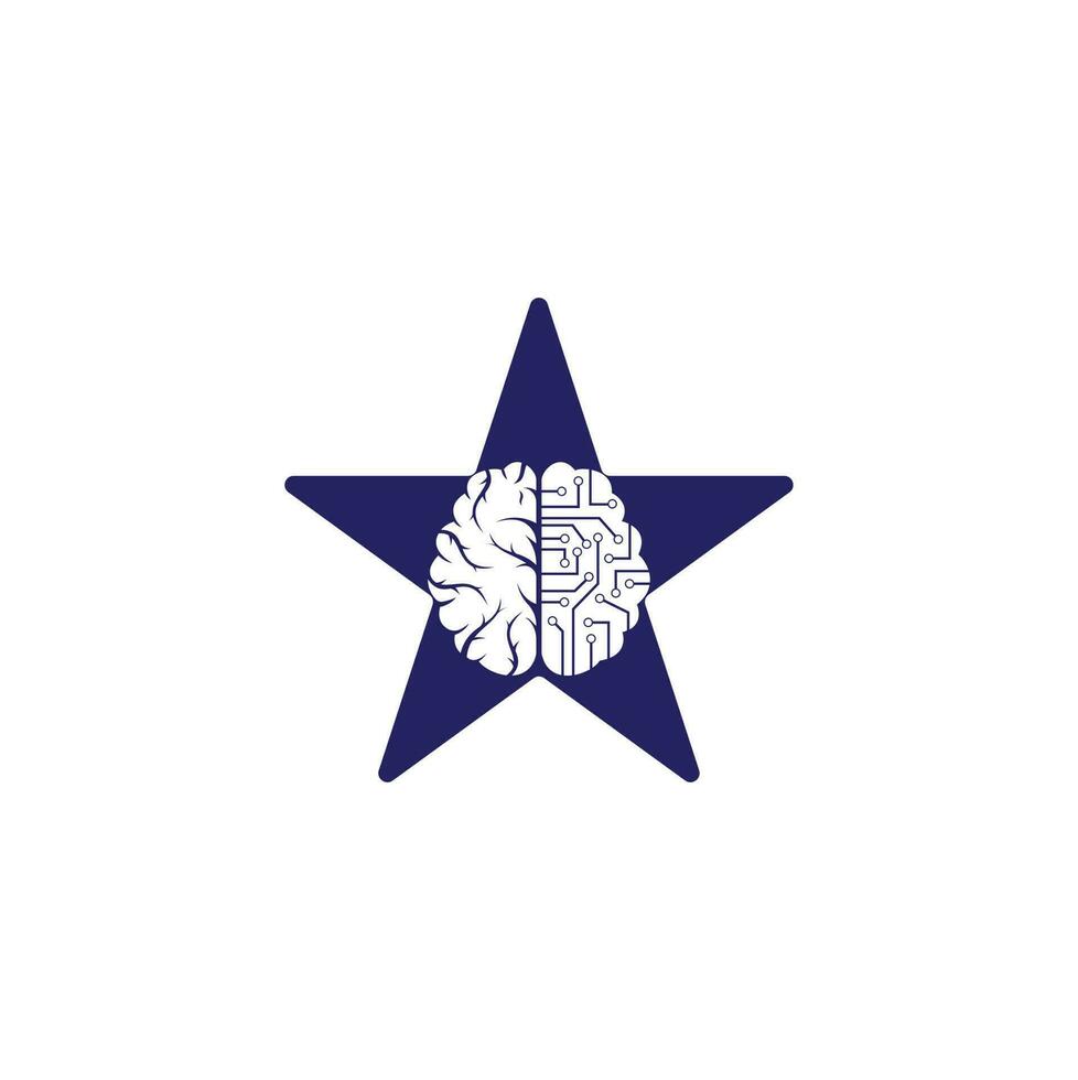 Brain connection star shape concept shape concept logo design. digital brain logo template. vector