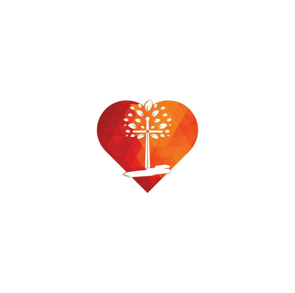 Church heart shape concept logo. Christian church cross praying tree logo. Christian Sword Church Cross logo design vector