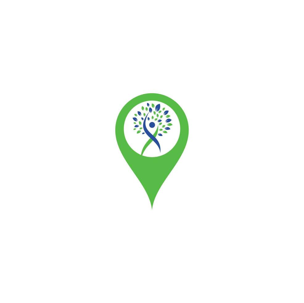 Human Tree map pin shape concept Logo Design. Healthy People Tree Logo. vector