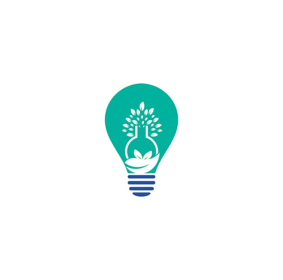 Lab tree bulb shape concept logo. Green lab vector logo design. Leaf and Lab Bottle logo