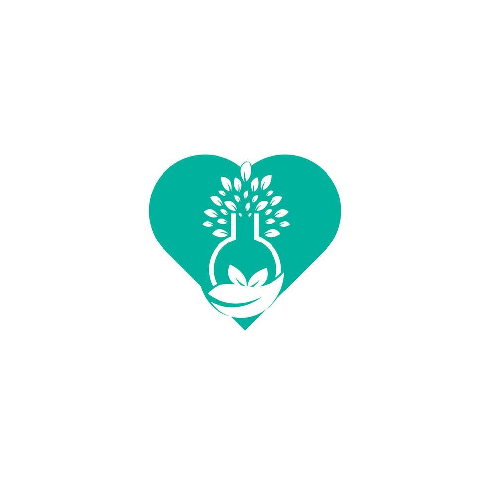 logotipo de concepto de forma de corazón de árbol de laboratorio. diseño de logotipo de vector de laboratorio verde. logotipo de hoja y botella de laboratorio