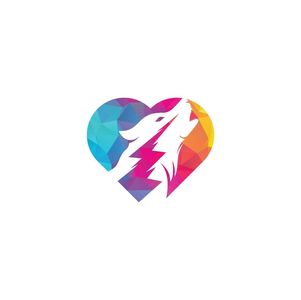 Thunder Wolf heart shape concept Logo design Vector. vector