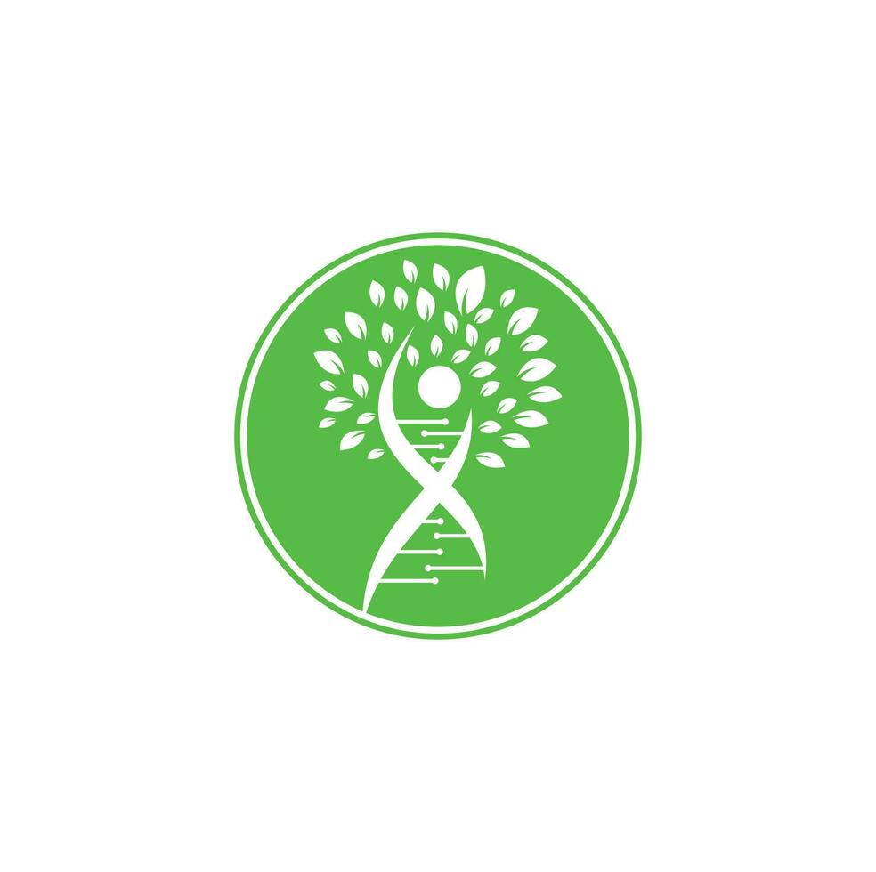 Dna tree vector logo design. DNA genetic icon. DNA with green leaves vector logo design.