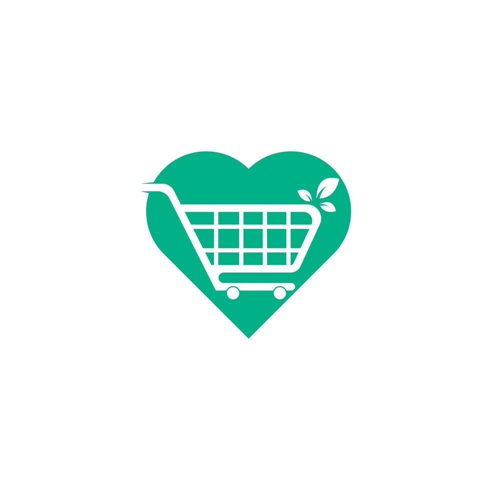 Green leaf shopping cart heart shape concept logo design inspiration. vector