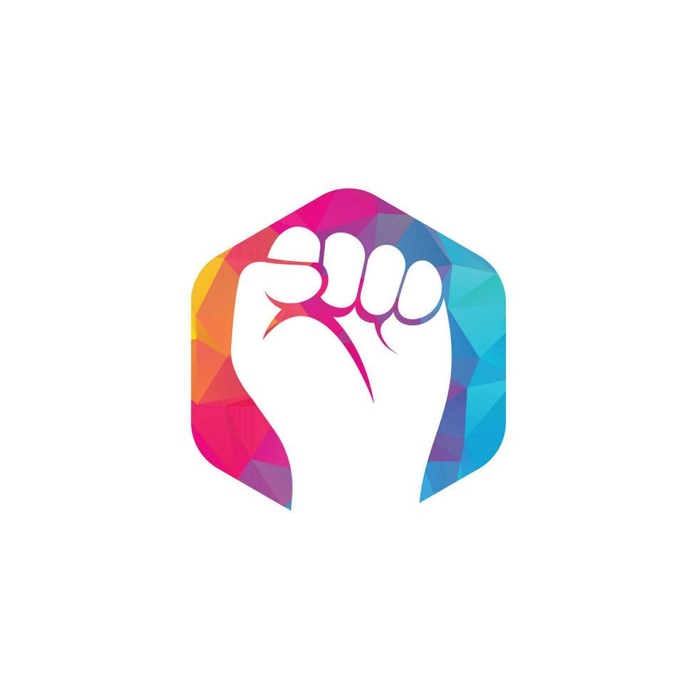 Fist hand power logo. Protest strong fist raised fight logo vector
