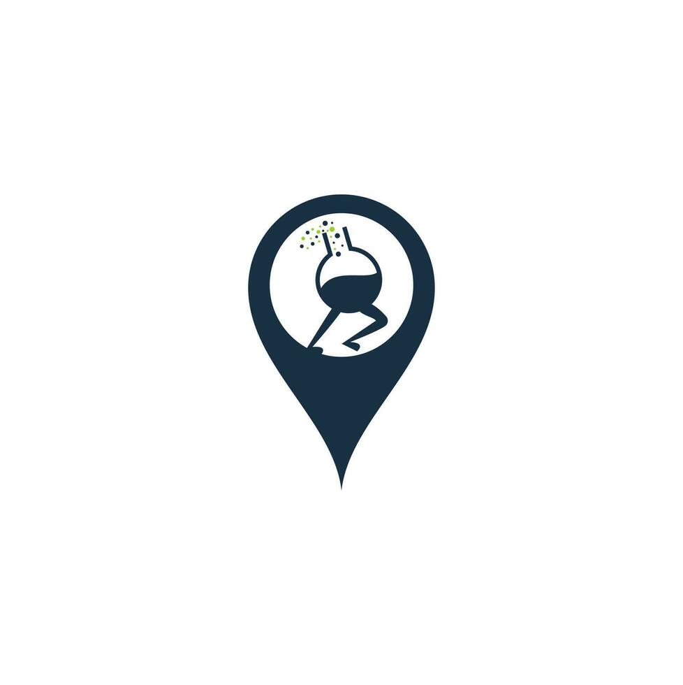 Fast Lab map pin shape concept Logo Template Design . Quick lab logo template design with a running flask. vector
