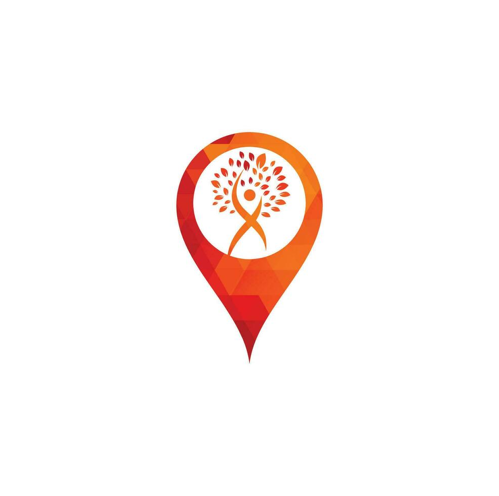 Human Tree map pin shape concept Logo Design. Healthy People Tree Logo. vector