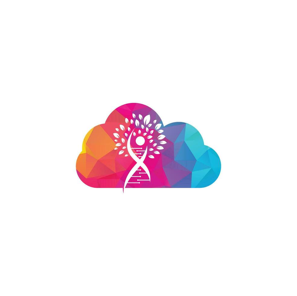 diseño de logotipo vectorial de concepto de forma de nube de árbol de adn. icono genético de adn. ADN con diseño de logotipo vectorial de hojas verdes. vector