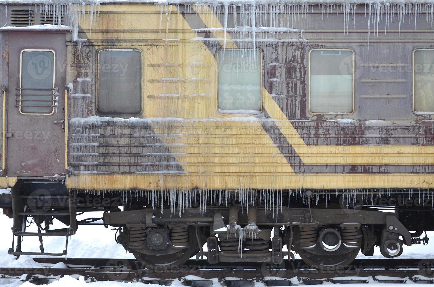 Frozen car of passenger train photo