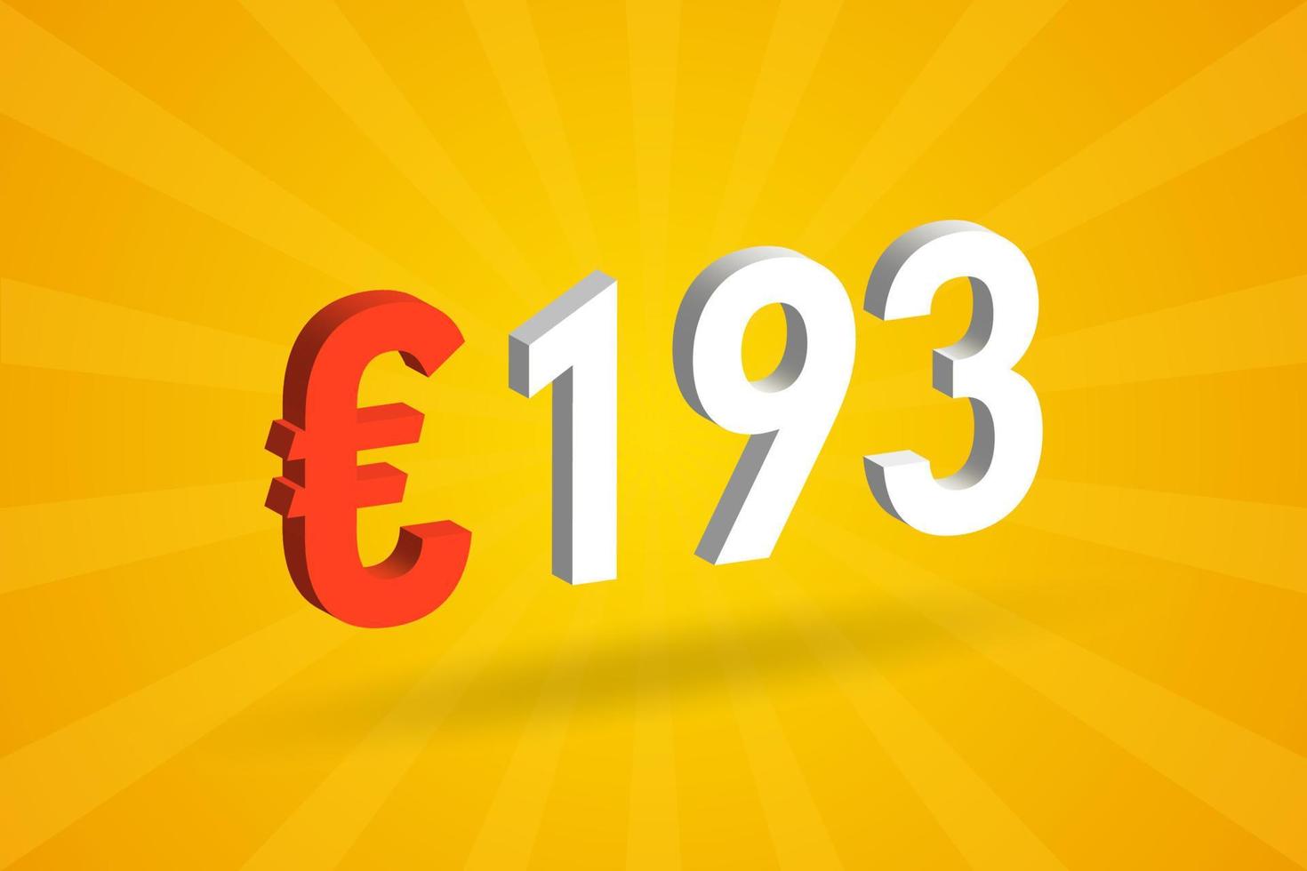 193 Euro Currency 3D vector text symbol. 3D 193 Euro European Union Money stock vector