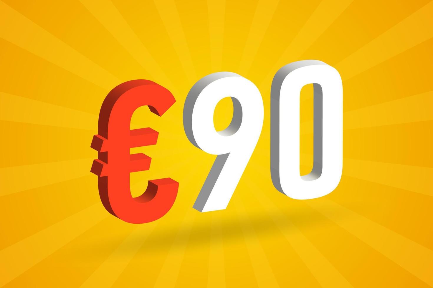 90 Euro Currency 3D vector text symbol. 3D 90 Euro European Union Money stock vector
