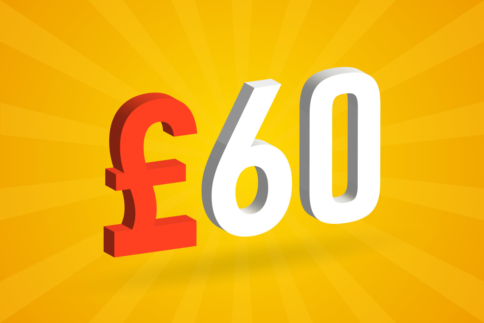 60 Pound Currency 3D Vector Text Symbol 3D 60 British Pound Money 