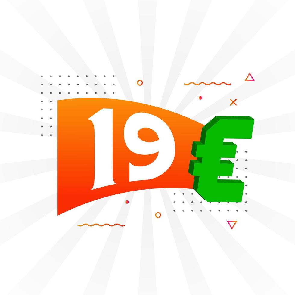 Símbolo de texto vectorial de moneda de 19 euros. Vector de stock de dinero de la Unión Europea de 19 euros