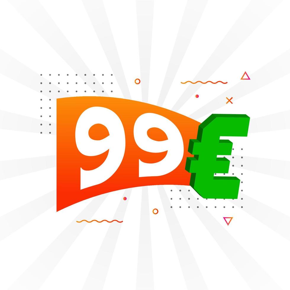 99 Euro Currency vector text symbol. 99 Euro European Union Money stock vector