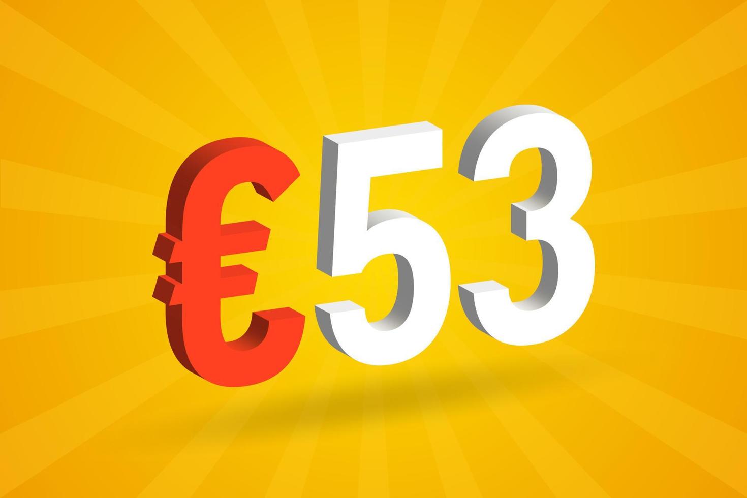 53 Euro Currency 3D vector text symbol. 3D 53 Euro European Union Money stock vector