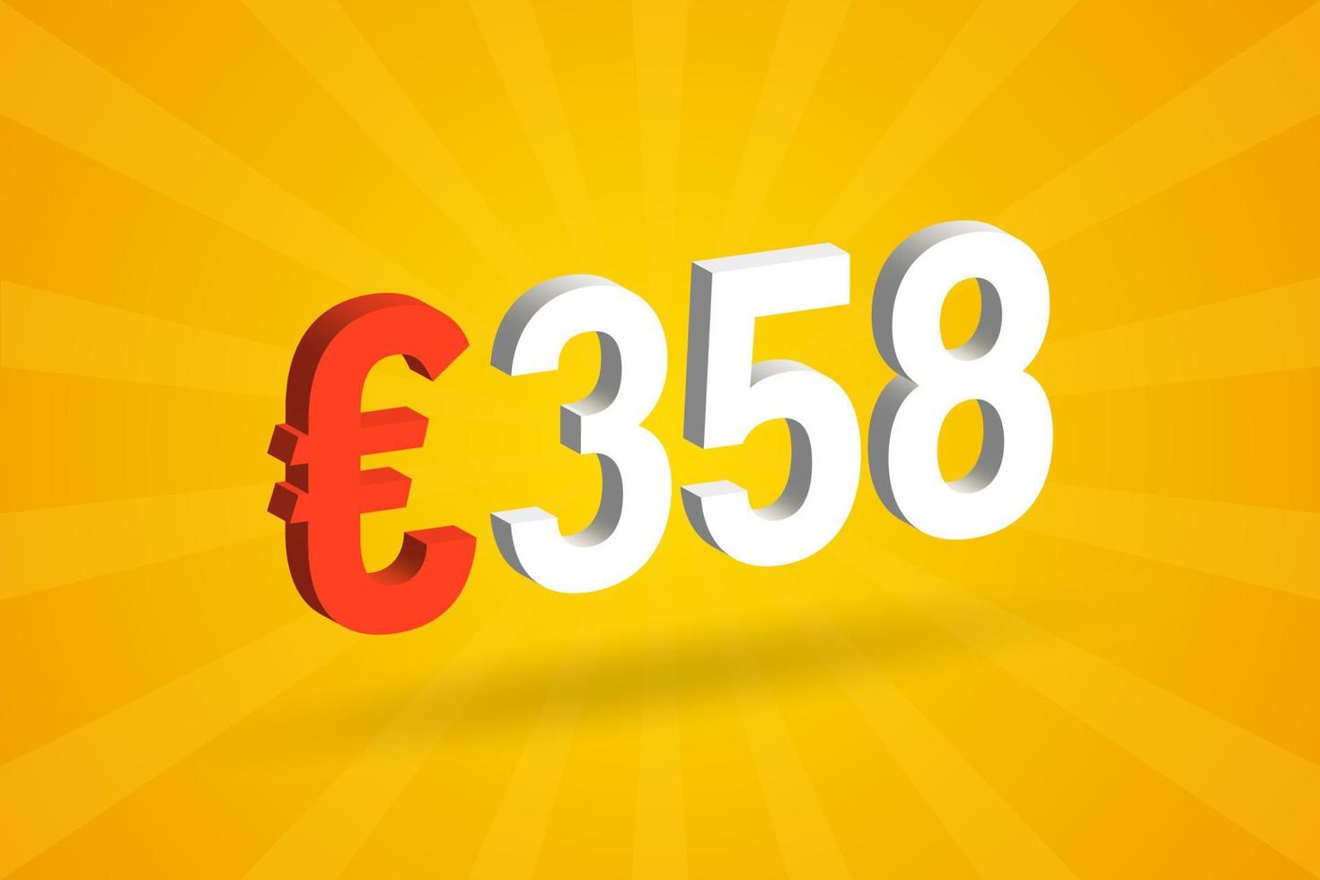 358 Euro Currency 3D vector text symbol. 3D 358 Euro European Union Money stock vector