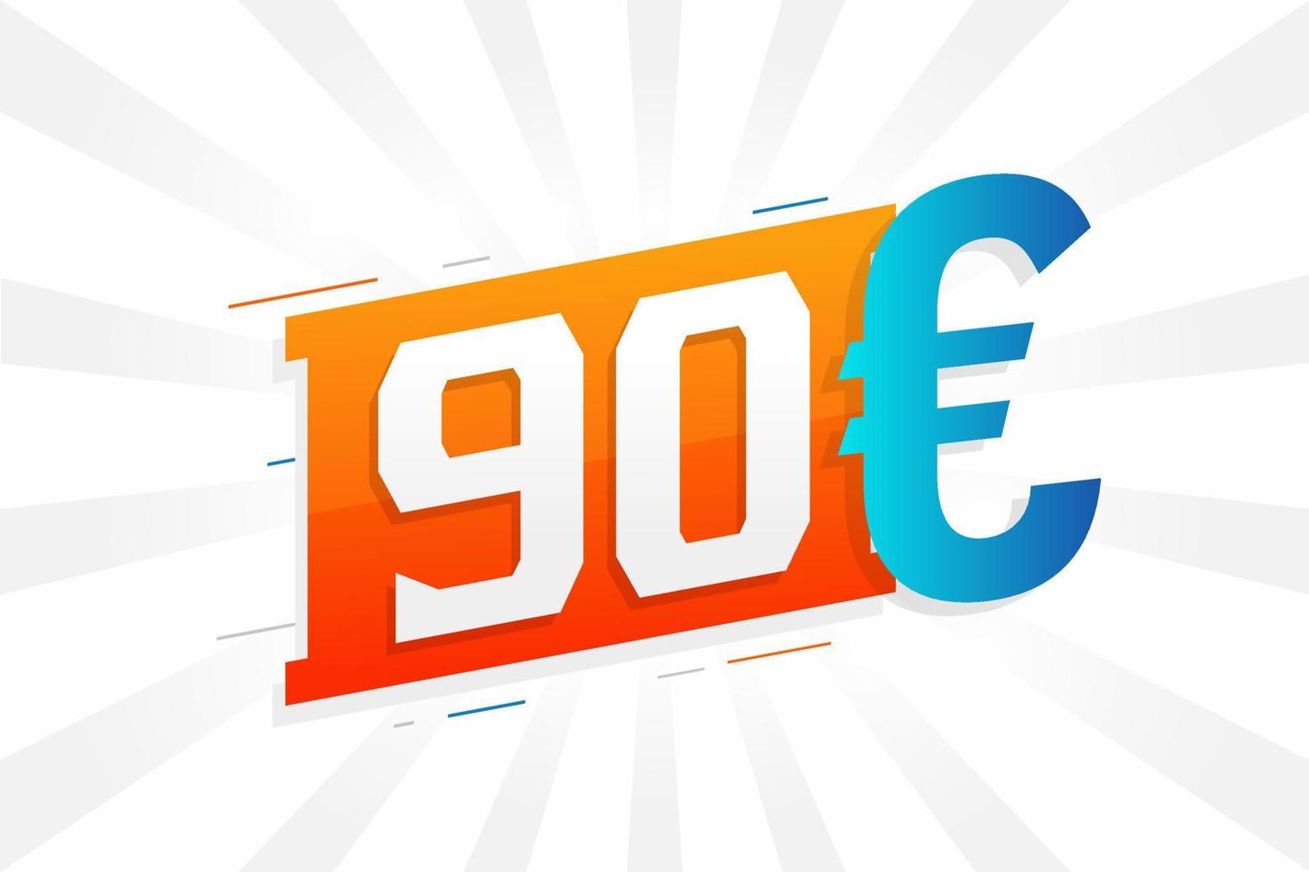 90 Euro Currency vector text symbol. 90 Euro European Union Money stock vector