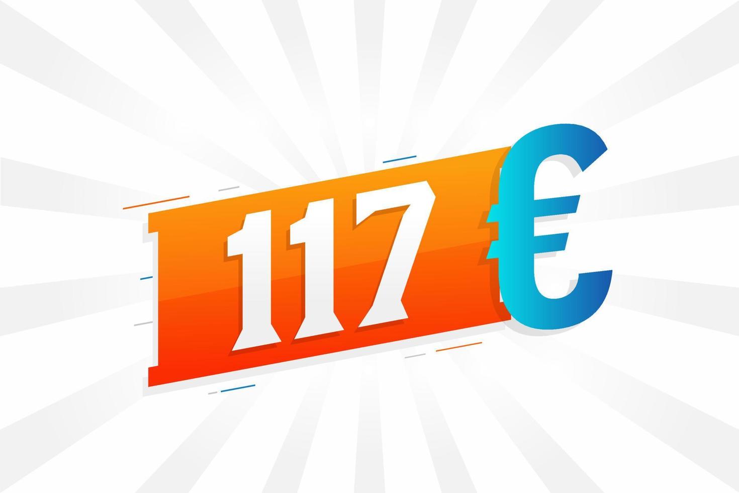 Símbolo de texto vectorial de moneda de 117 euros. 117 euros vector de stock de dinero de la unión europea