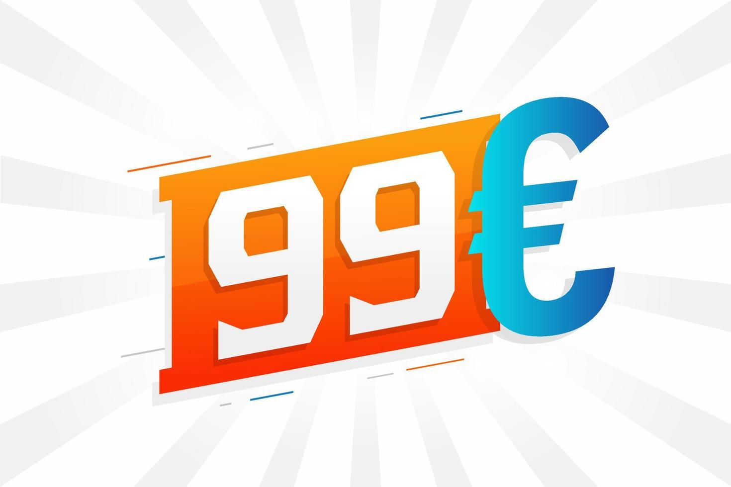 99 Euro Currency vector text symbol. 99 Euro European Union Money stock vector