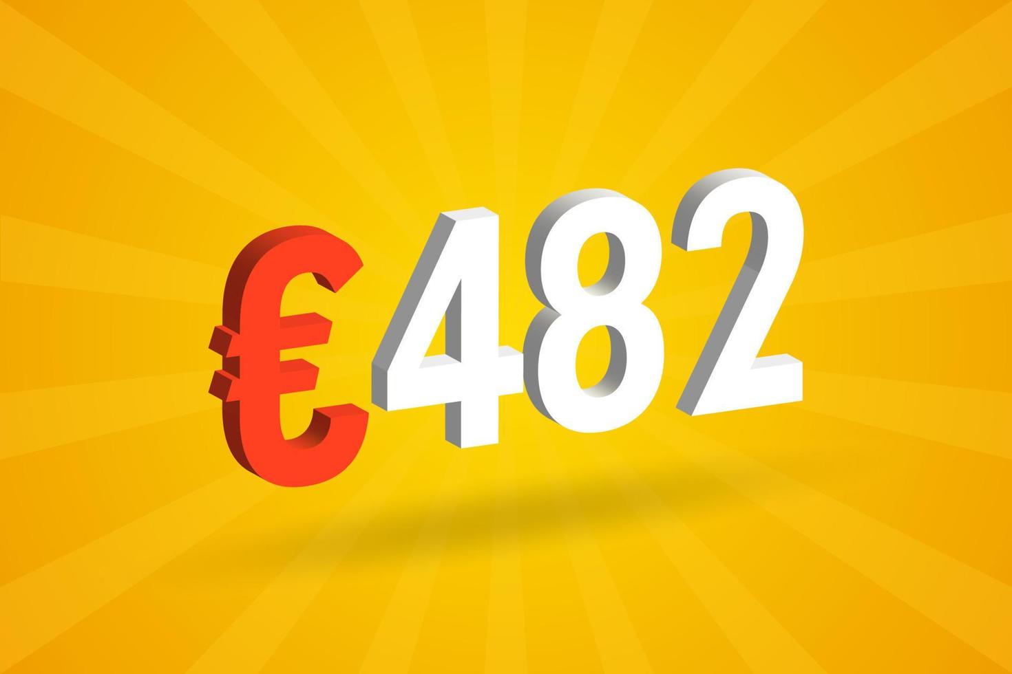 482 Euro Currency 3D vector text symbol. 3D 482 Euro European Union Money stock vector