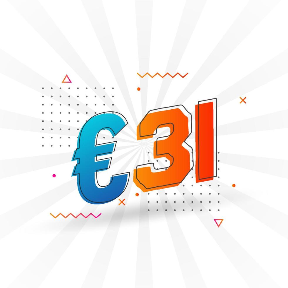 31 Euro Currency vector text symbol. 31 Euro European Union Money stock vector