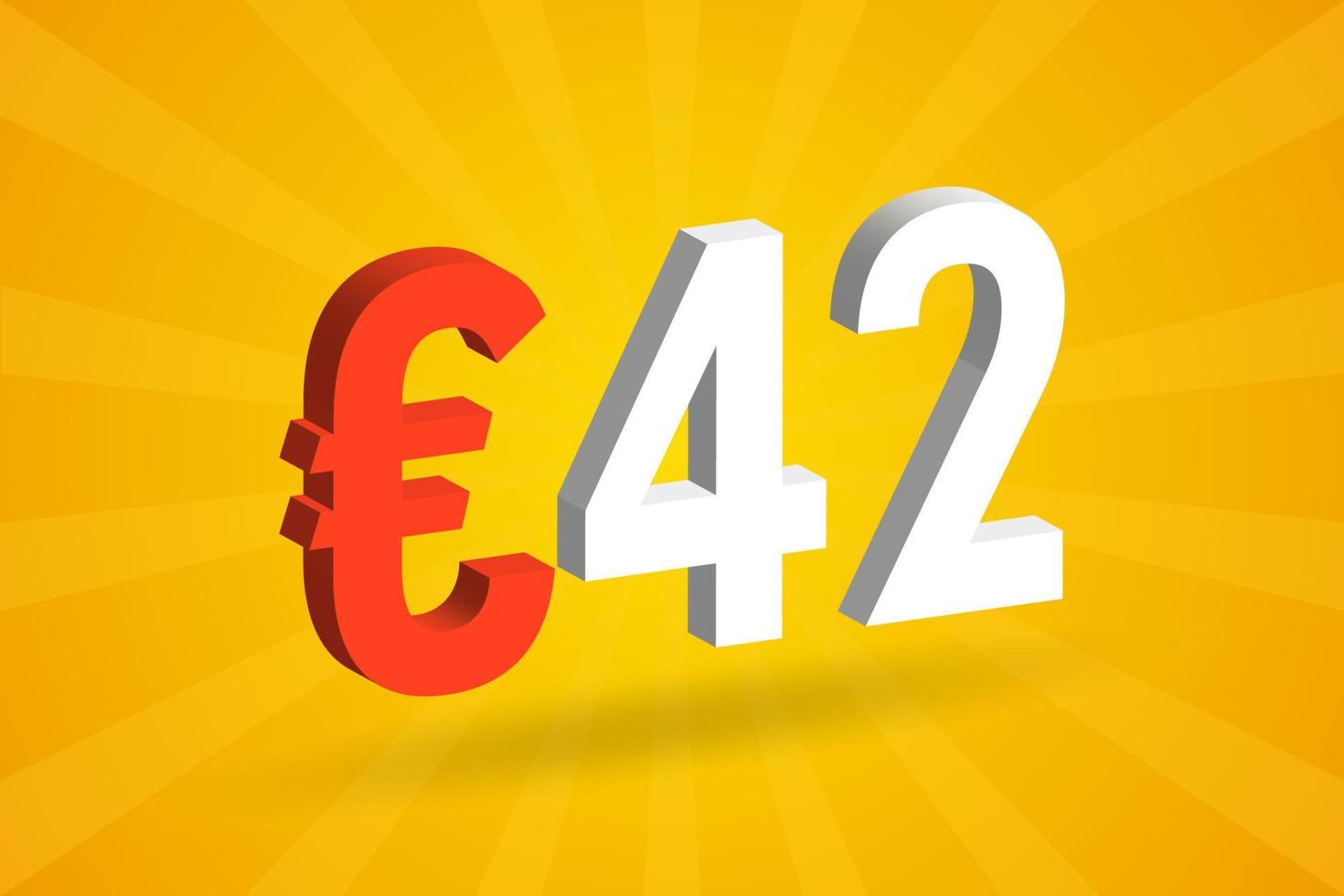 42 Euro Currency 3D vector text symbol. 3D 42 Euro European Union Money stock vector