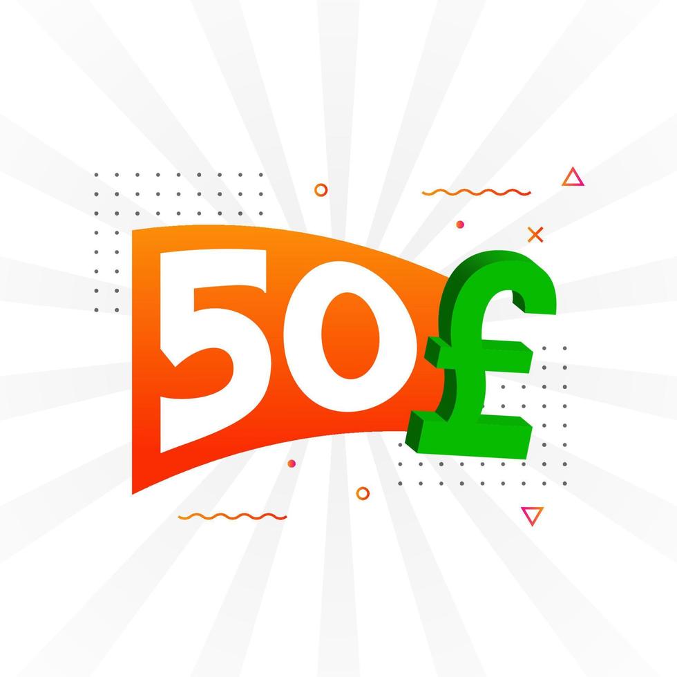 50 Pound Currency vector text symbol. 50 British Pound Money stock vector