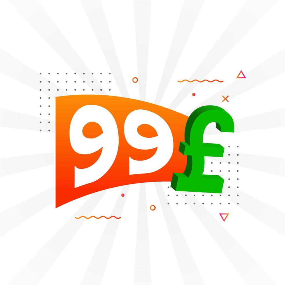 99 Pound Currency vector text symbol. 99 British Pound Money stock vector