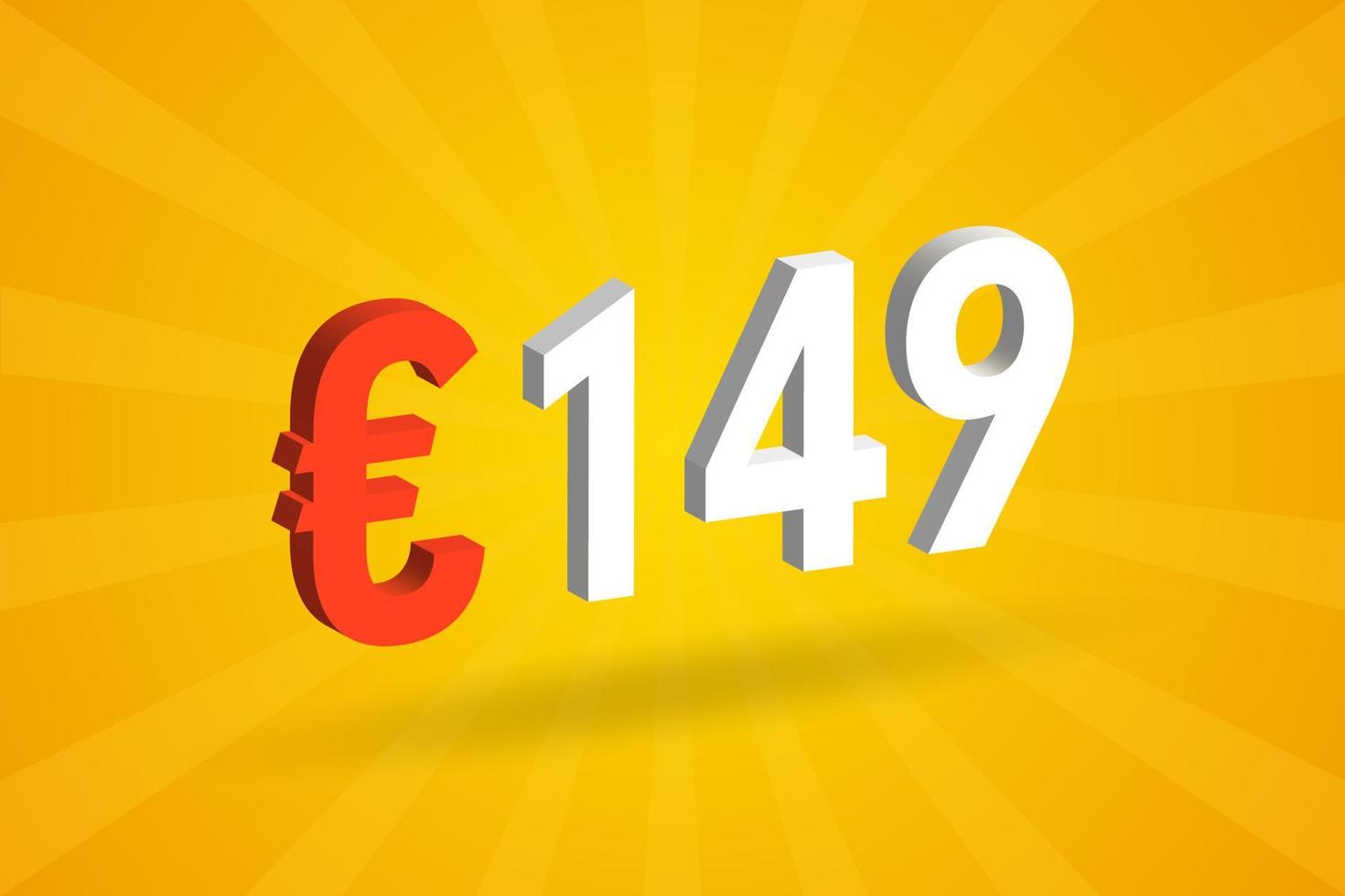 149 Euro Currency 3D vector text symbol. 3D 149 Euro European Union Money stock vector
