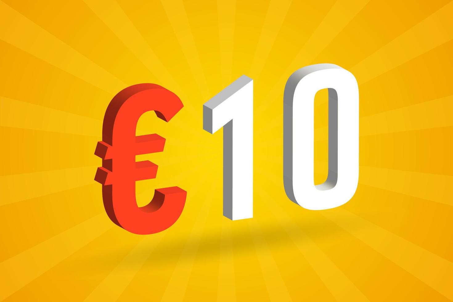 10 Euro Currency 3D vector text symbol. 3D 10 Euro European Union Money stock vector