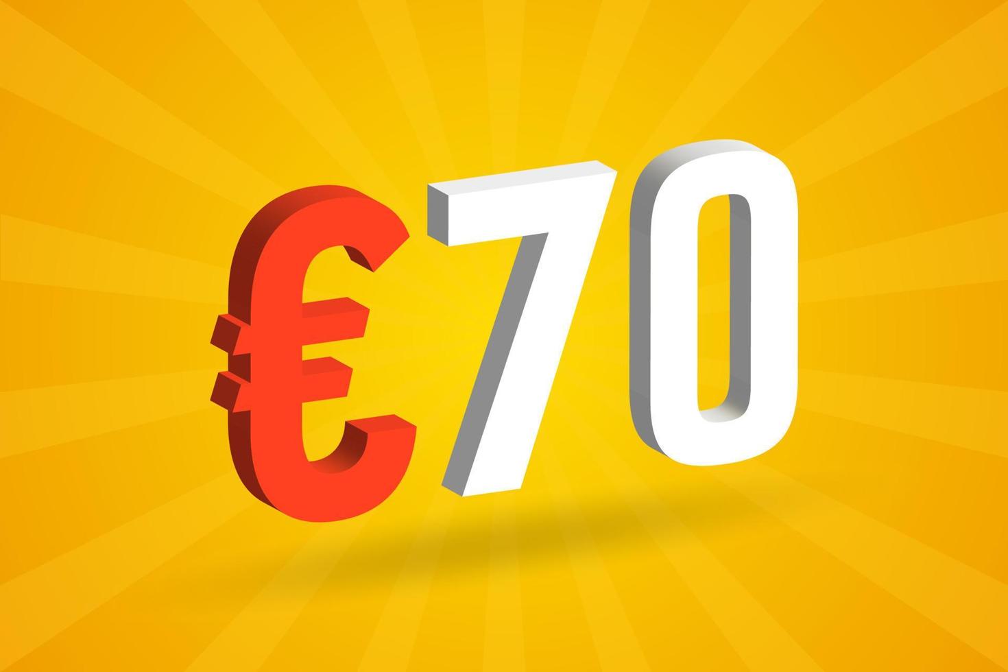 70 Euro Currency 3D vector text symbol. 3D 70 Euro European Union Money stock vector