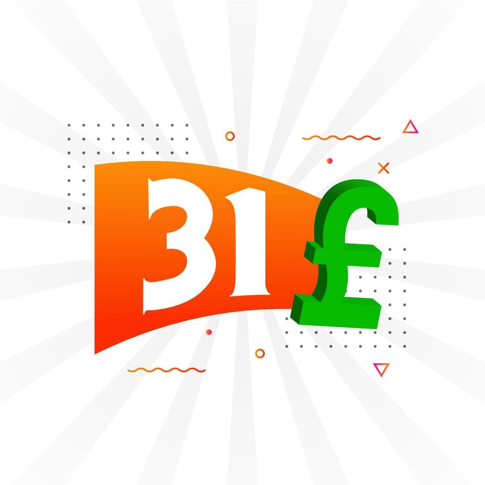 31 Pound Currency vector text symbol. 31 British Pound Money stock vector