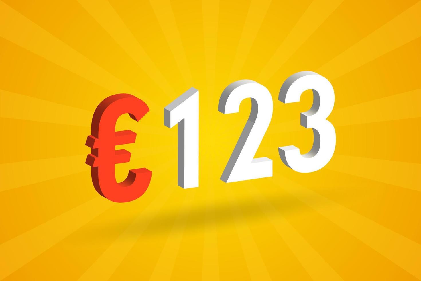 123 Euro Currency 3D vector text symbol. 3D 123 Euro European Union Money stock vector