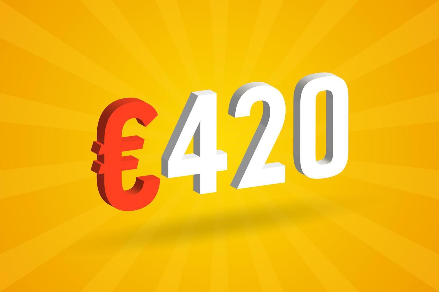 Símbolo de texto vectorial 3d de moneda de 420 euros. 3d 420 euros unión europea dinero stock vector