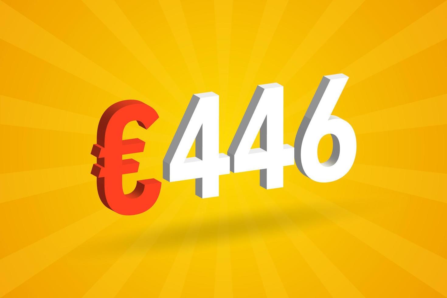 446 Euro Currency 3D vector text symbol. 3D 446 Euro European Union Money stock vector