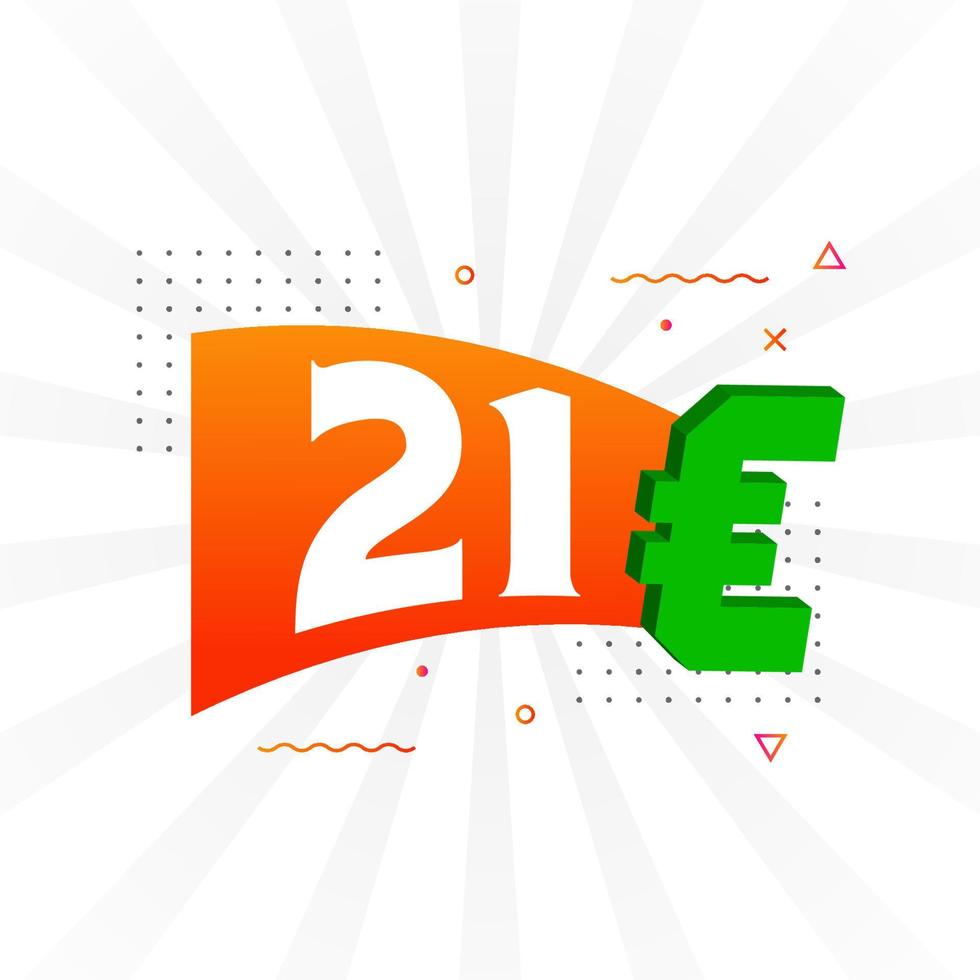 21 Euro Currency vector text symbol. 21 Euro European Union Money stock vector