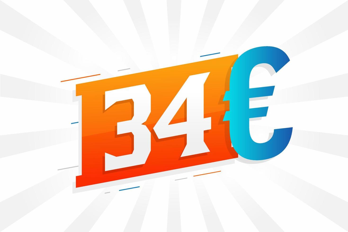 Símbolo de texto vectorial de moneda de 34 euros. vector de stock de dinero de la unión europea de 34 euros
