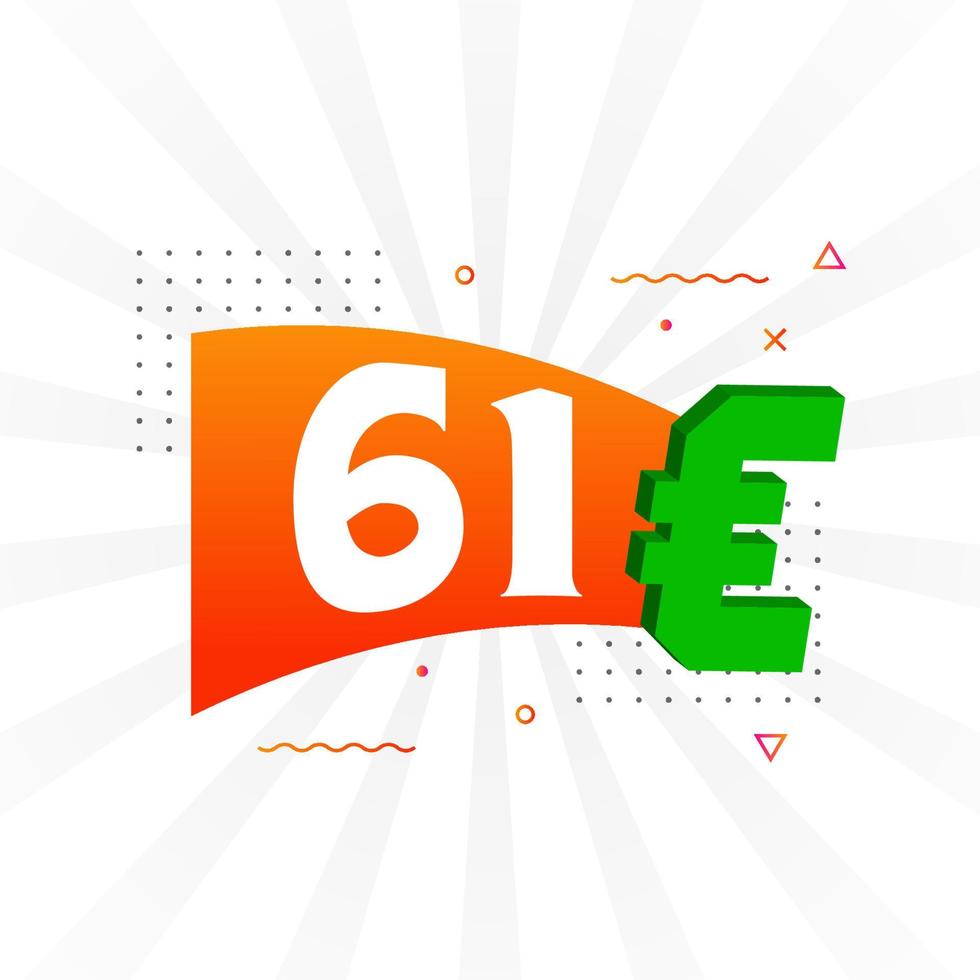 Símbolo de texto vectorial de moneda de 61 euros. 61 euros vector de stock de dinero de la unión europea
