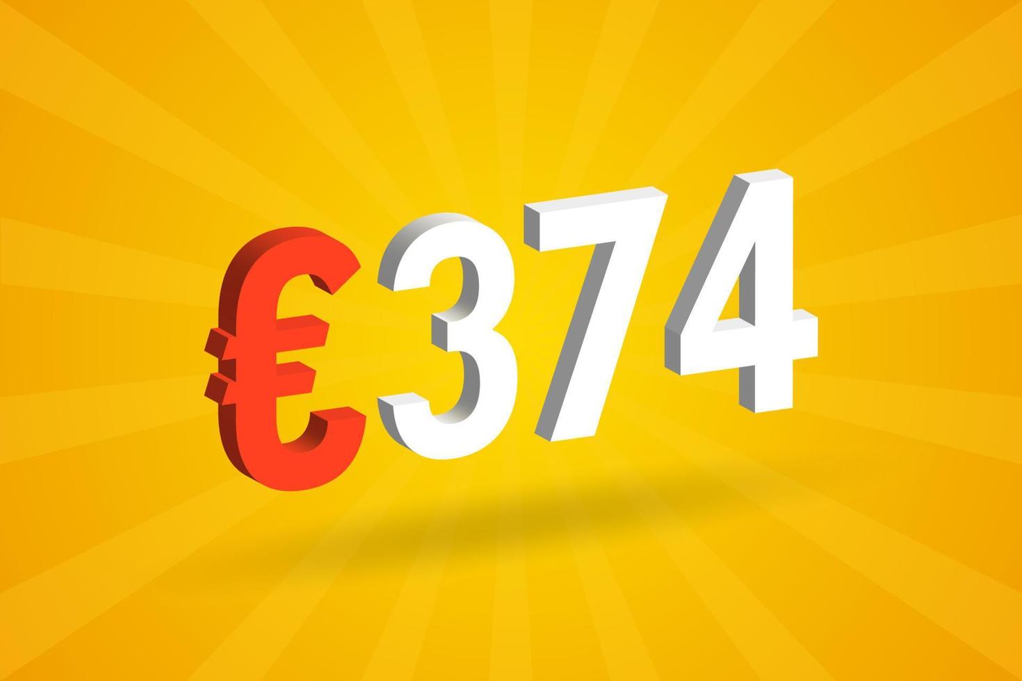 374 Euro Currency 3D vector text symbol. 3D 374 Euro European Union Money stock vector